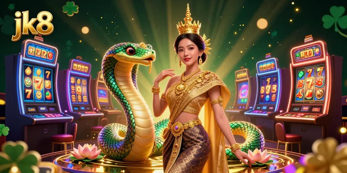 Experience the thrill of jk8 with vibrant slot machines, card games, and lucky charms in this dazzling casino scene