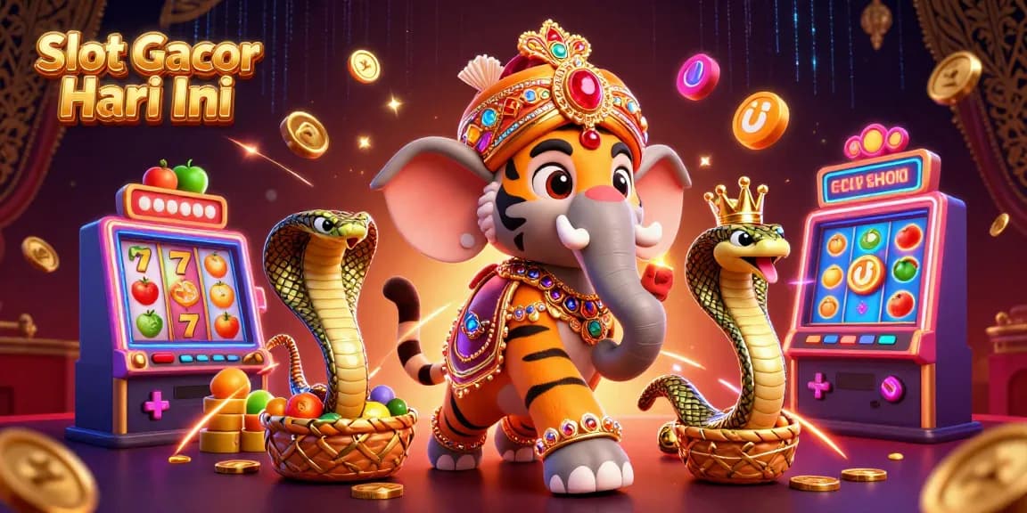 Spin the Slot Gacor Hari Ini with a vibrant scene featuring a maharaja and rich casino elements.