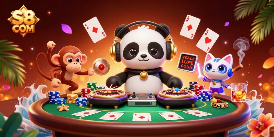 Experience casino excitement with S8 COM in an ultra-detailed 3D illustration of a lively gaming scene.