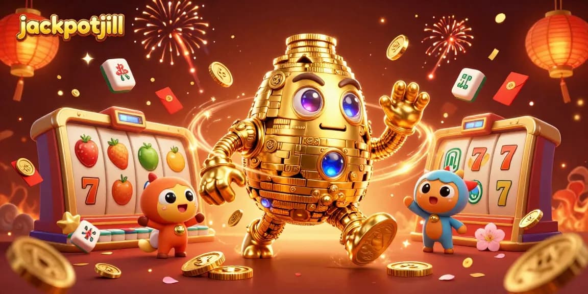 Engage with dynamic slot action at jackpotjill featuring golden golems and festive symbols.