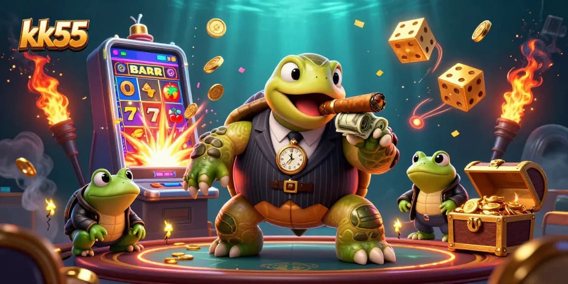 Experience thrilling gameplay with kk55's vibrant 3D casino illustration featuring dynamic characters and exciting elements.