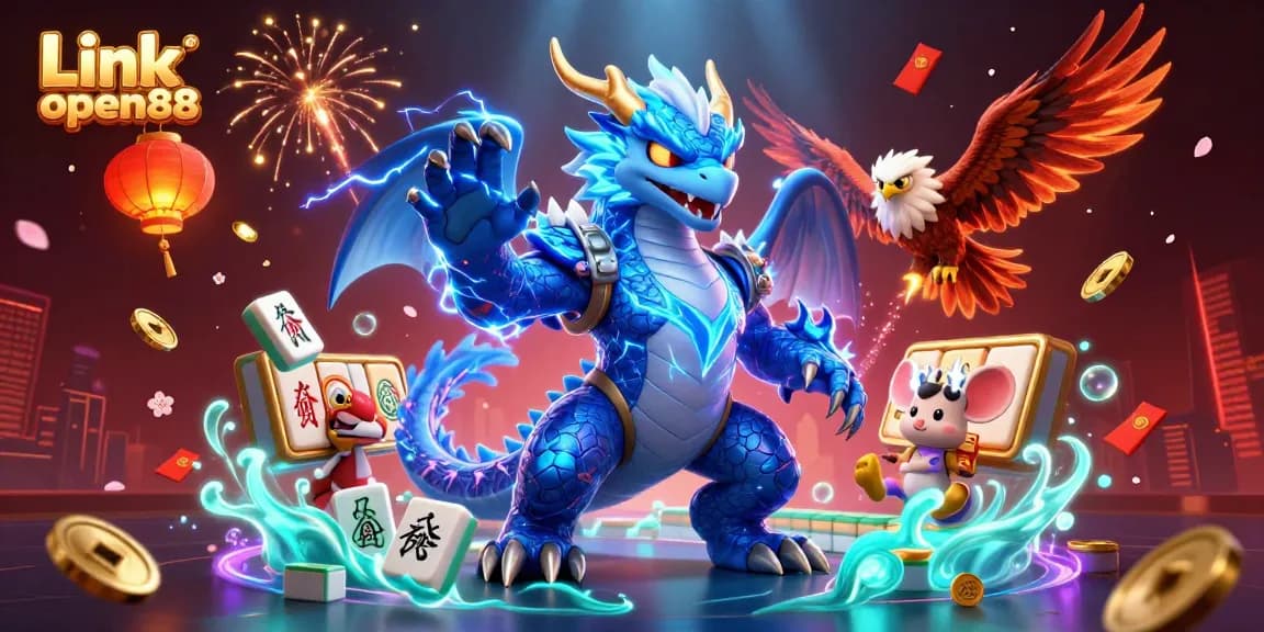 Engage with thrilling casino action at Link open88 featuring vibrant 3D illustrations of dynamic characters and game elements.