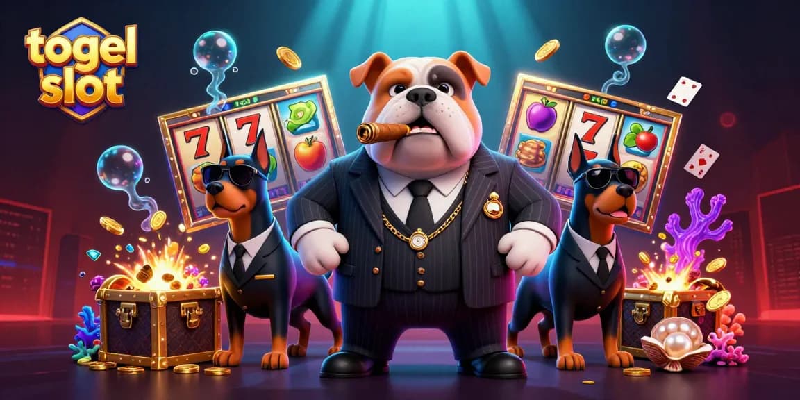 Engage with the vibrant togel slot scene featuring mafia characters and slot gaming elements.