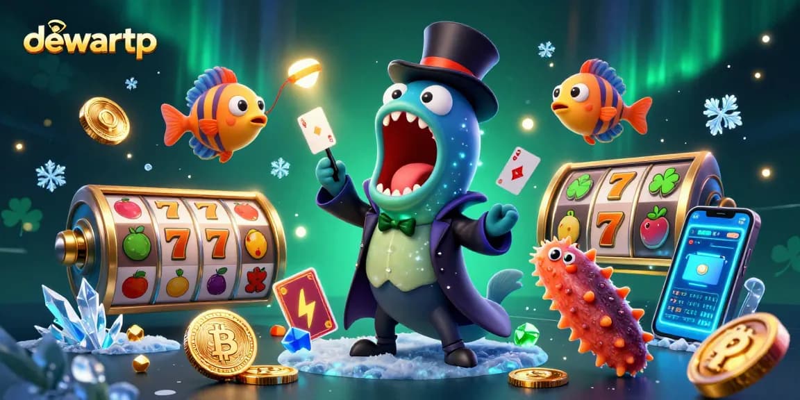 Permainan saluran dewartp yang menarik dengan simbol slot dan koin crypto bersinar.