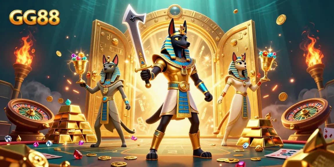 Join GG88 to experience thrilling casino games with vibrant elements and ancient iconography.
