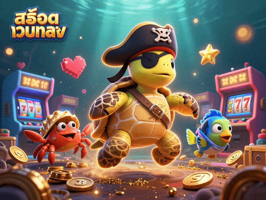 Play and win big with สล็อตเว็บตรง in this vibrant underwater casino scene featuring interactive game elements.