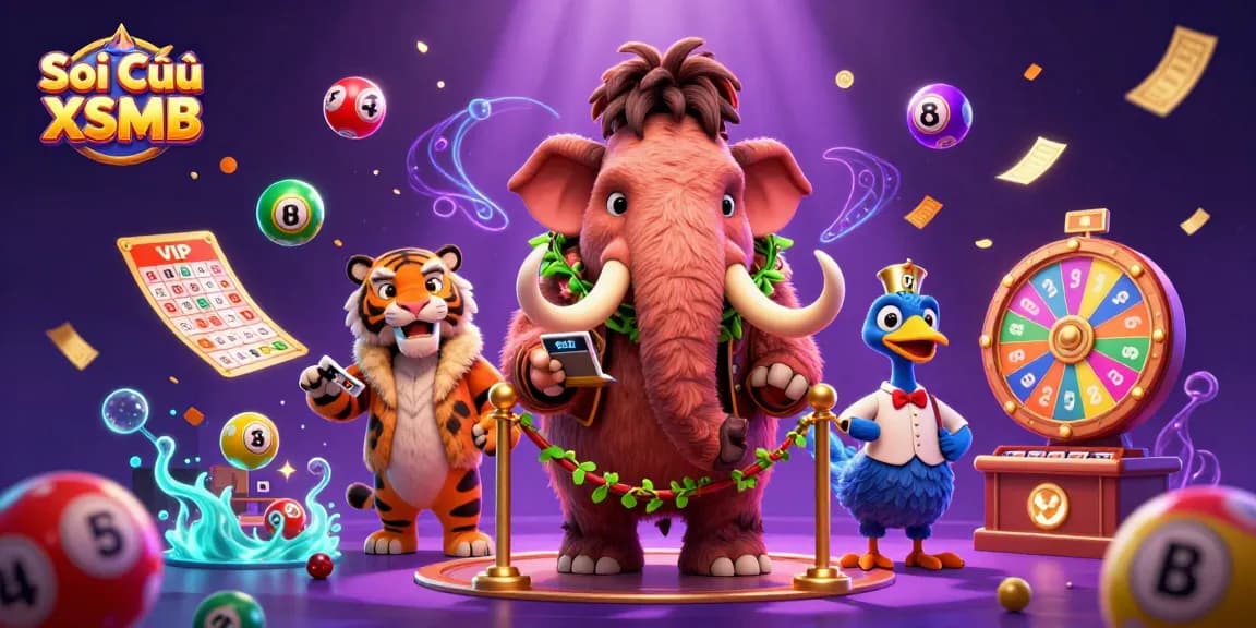 Engage with Soi Cầu XSMB through a vibrant, dynamic illustration showcasing lottery elements and characters.