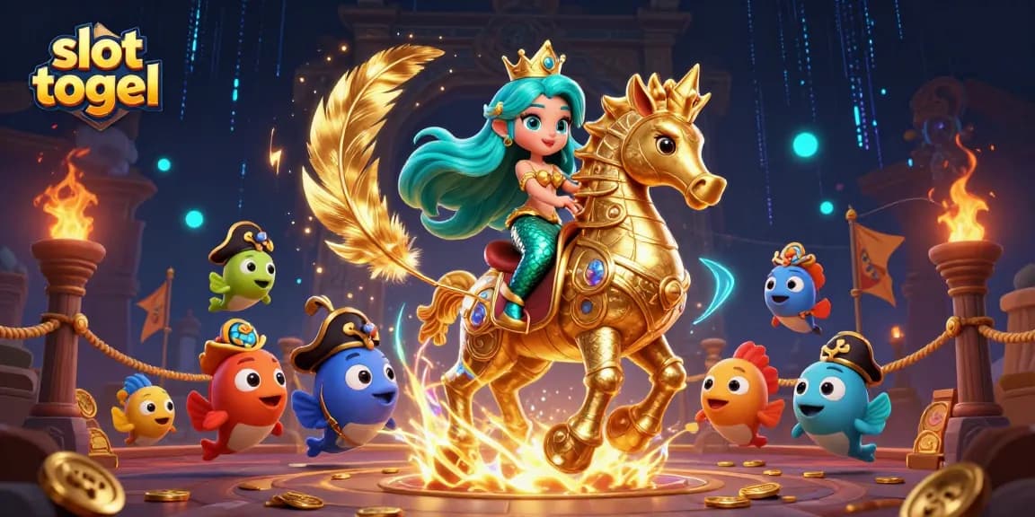 Engage with slot togel in this vibrant 3D illustration featuring mermaids, seahorses, and dazzling casino elements.