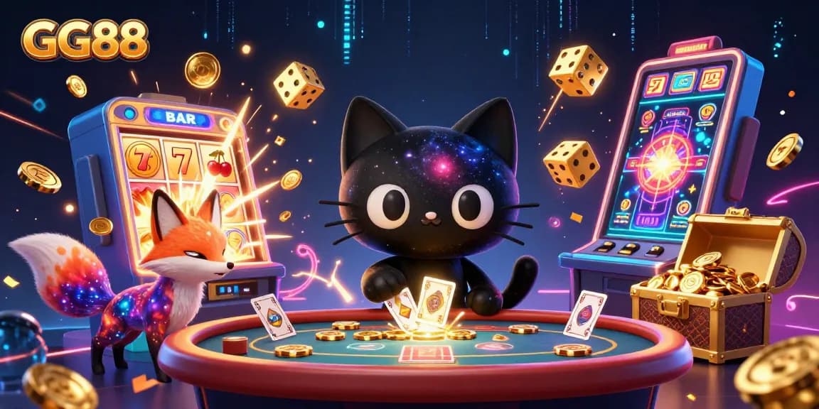 Experience the excitement of GG88 in a vibrant cosmic casino scene filled with colorful game elements.