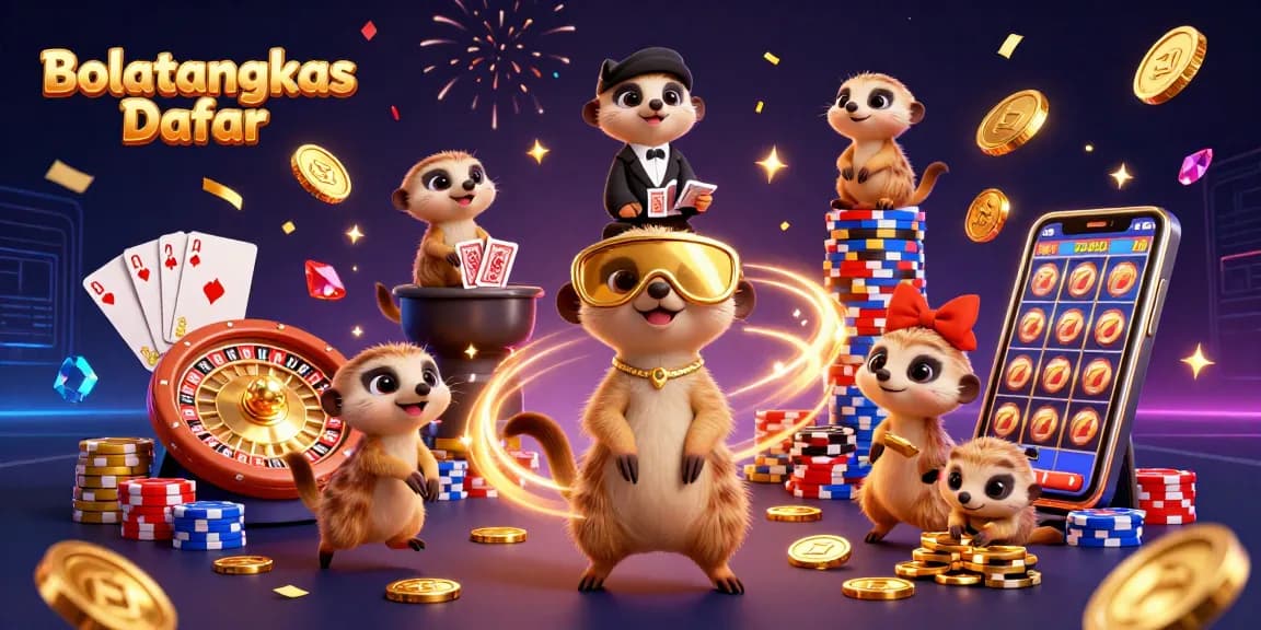 Experience Bolatangkas Daftar with meerkats running a vibrant casino scene, featuring dynamic gameplay elements.