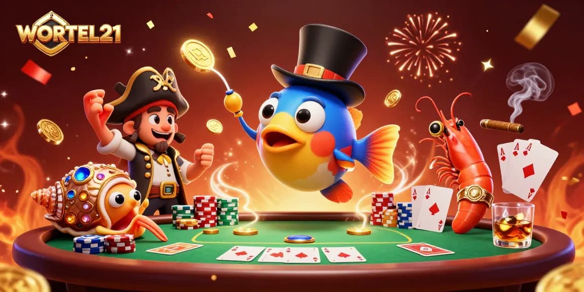 WORTEL21 showcases a vibrant anglerfish, shrimp, and sea snail in a thrilling casino scene.