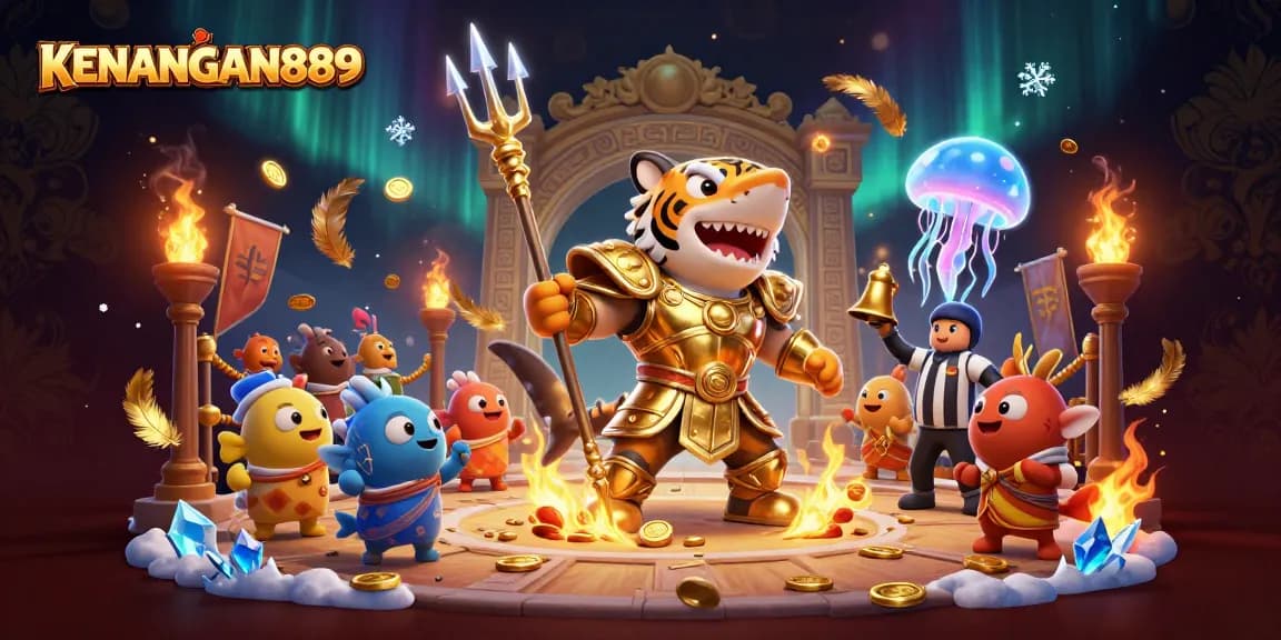 Experience KENANGAN889 with a thrilling underwater casino scene featuring dynamic characters and vibrant game elements.