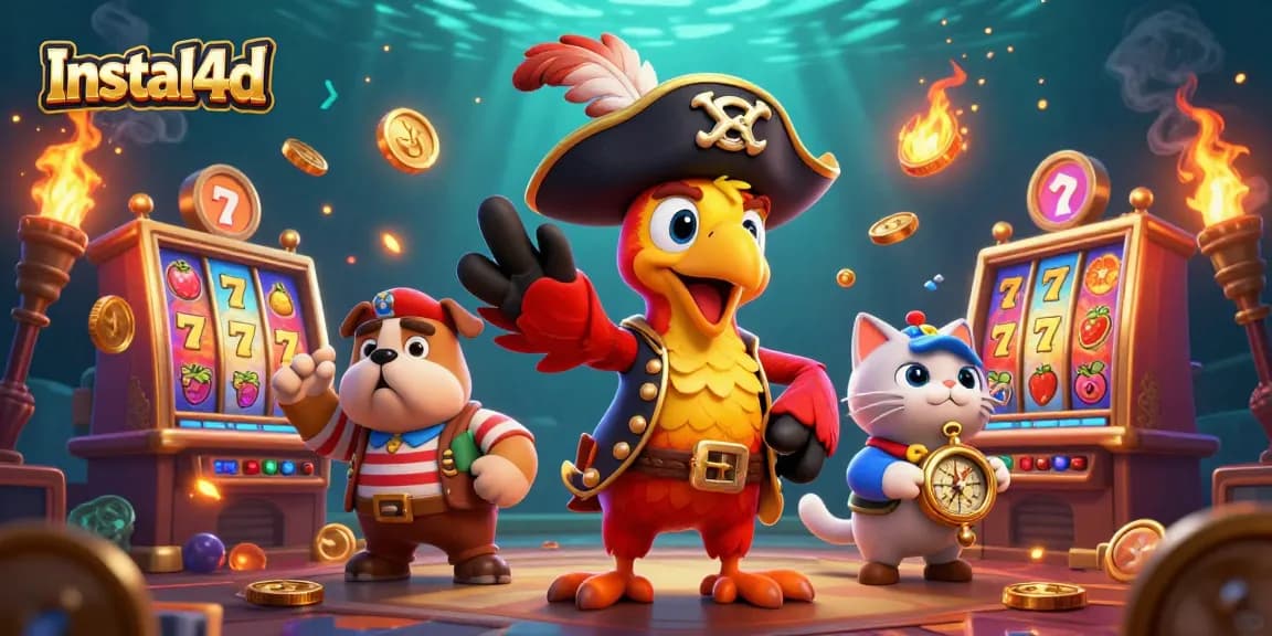 Spin to win with Instal4d, featuring a pirate captain giving orders in a vibrant casino game scene.