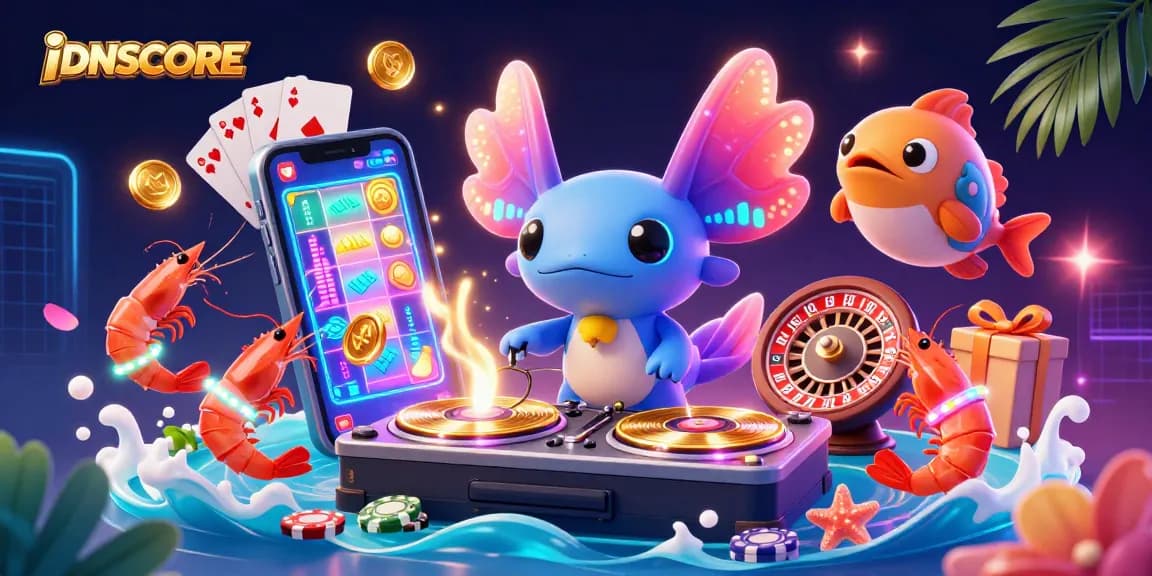 IDNSCORE invites players to spin vibrant reels and experience dynamic gaming fun with lively characters.