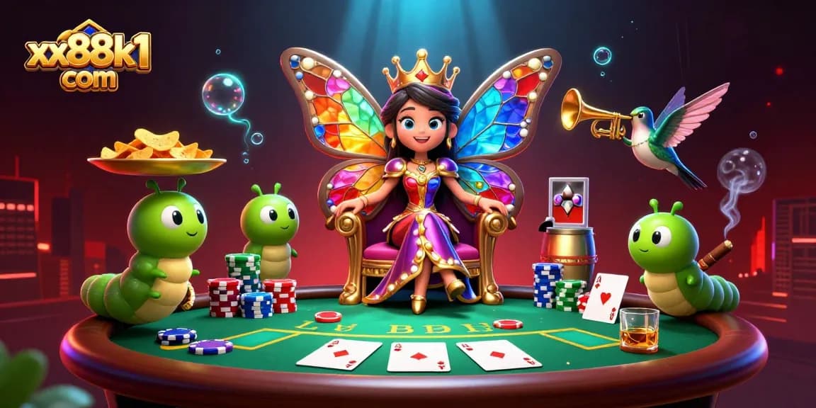 Bet big at xx88k1 com with vibrant characters and casino theme, including poker elements.