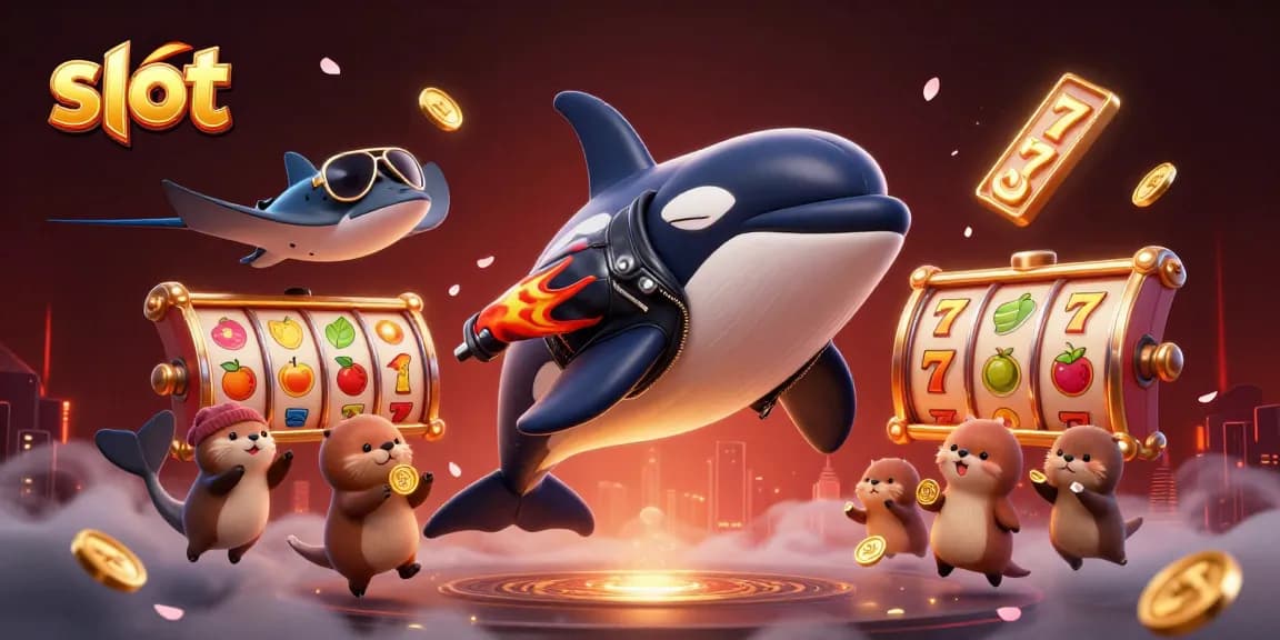 Menang di mesin slot dengan gambar orka, ikan pari, dan berang-berang memegang koin emas.