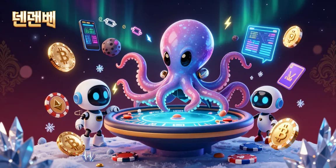 Experience thrilling gameplay with 텐텐벳 as the alien octopus operates a holographic poker table.