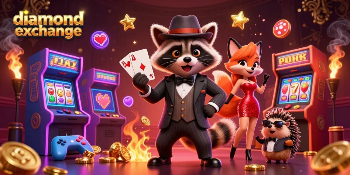 Bet on vibrant games at diamond exchange with animated characters and lively casino elements.
