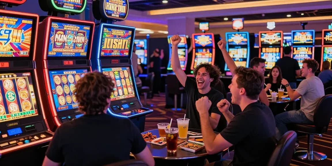 Slot gacor hari ini, pemain bersemangat merayakan kemenangan jackpot di mesin slot.