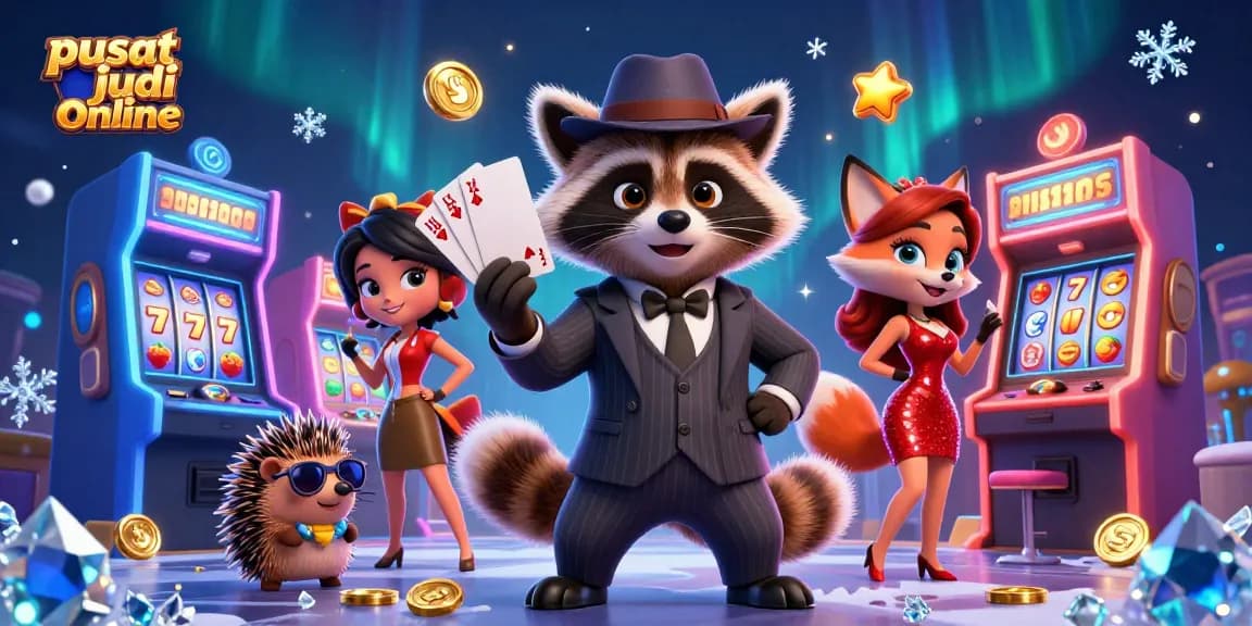 Pusat judi online menawarkan pengalaman bermain yang menegangkan dengan tema kasino dan jackpot, dikelilingi elemen permainan 3D yang vibrant.