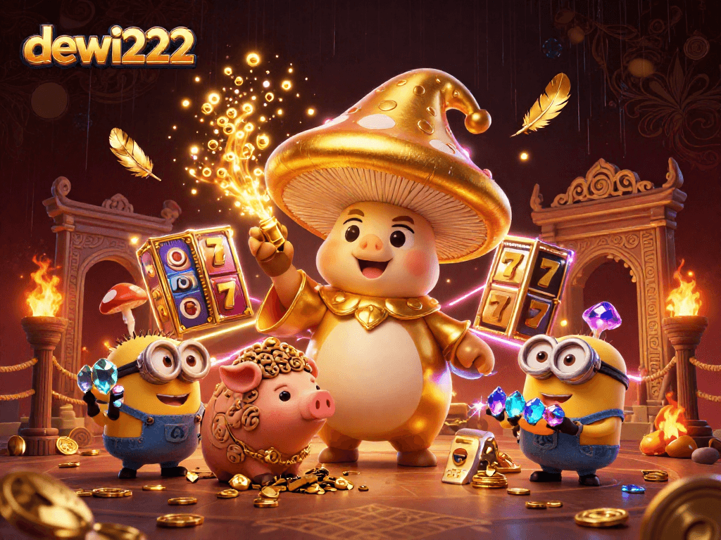 Gambarlah dewi222 dalam ilustrasi kasino 3D dengan penyihir dan babi berburu harta.