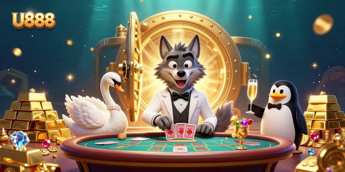 Experience thrilling gameplay at U888's casino with captivating characters and a vibrant, opulent environment.
