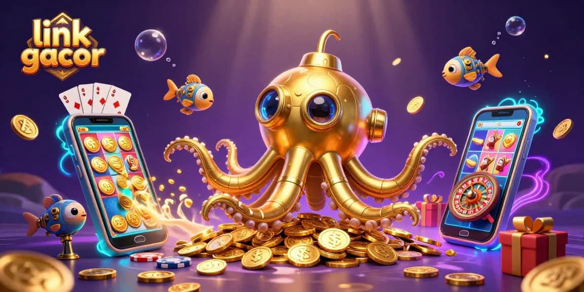 Experience thrilling wins with link gacor in a vibrant underwater casino adventure illustration.