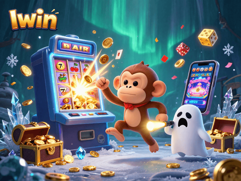 Iwin slots explode in action with a poltergeist monkey and ghost-hunter puppy at a haunted casino scene