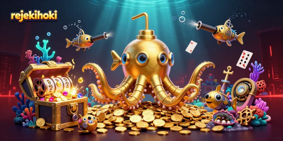 Experience rejekihoki with vibrant 3D slots-themed underwater adventure featuring golden kraken and treasures.