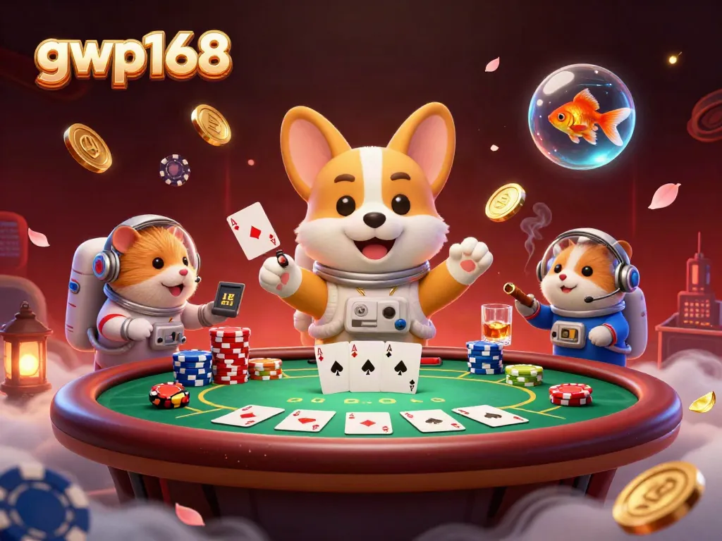 Gambarkan keseruan bermain di casino luar angkasa gwp168 dengan karakter kartun lucu dan elemen game.