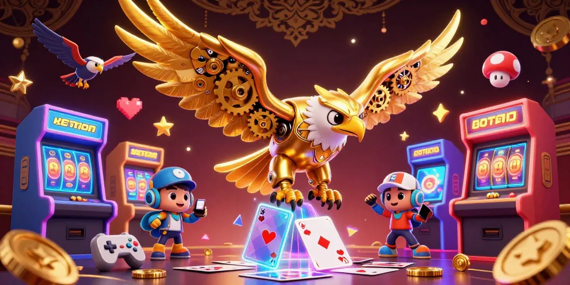 Experience thrilling casino action with 11win's golden eagle soaring through holographic cards.