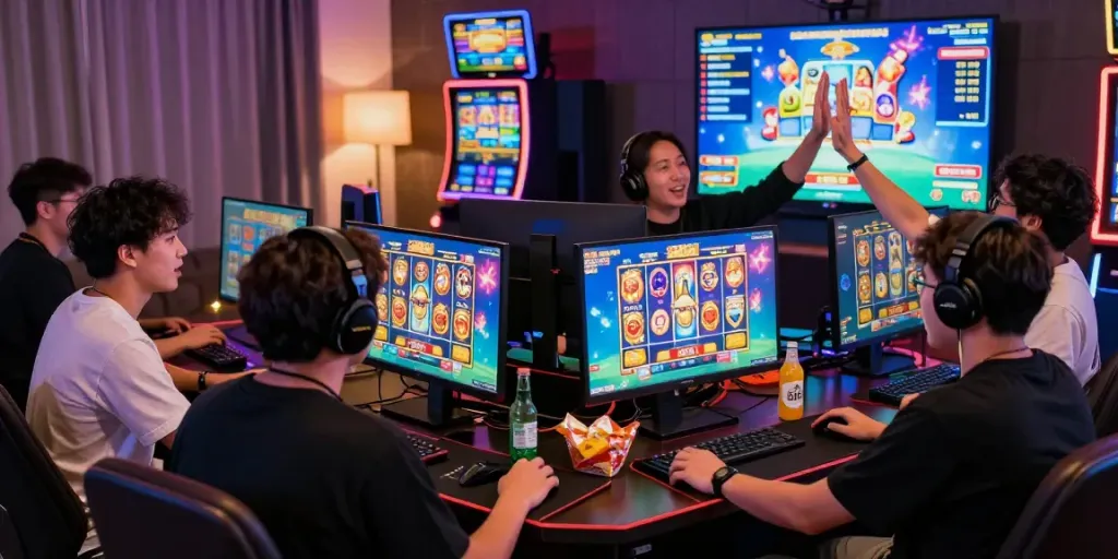 Exciting online gaming scene showcasing players engaging with slot gacor games in a vibrant digital casino atmosphere.