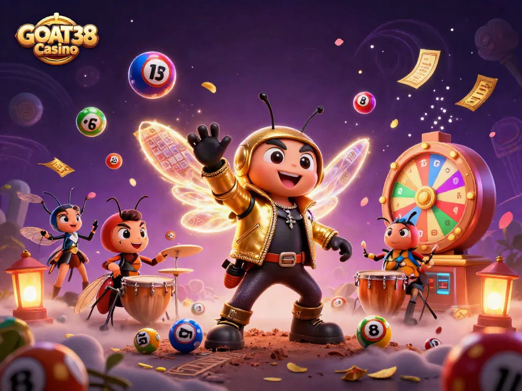 Experience dynamic excitement at GOAT38 Casino with a vibrant 3D illustration featuring lottery elements.