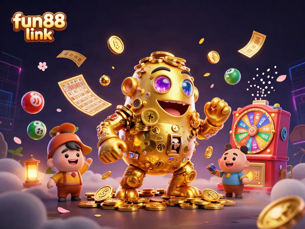Join the excitement at fun88 link with a vibrant array of casino games showcasing colorful animated elements and a dynamic golem.