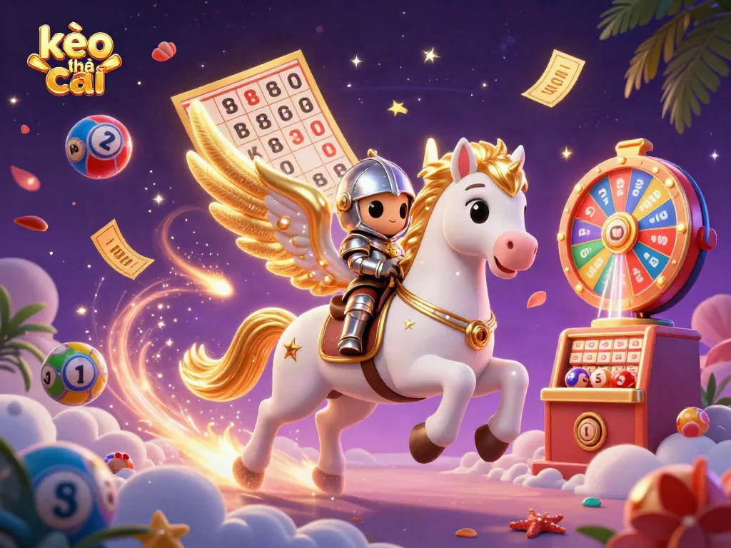 Experience kèo nhà cái in an exciting 3D scene with lottery elements and dynamic characters.