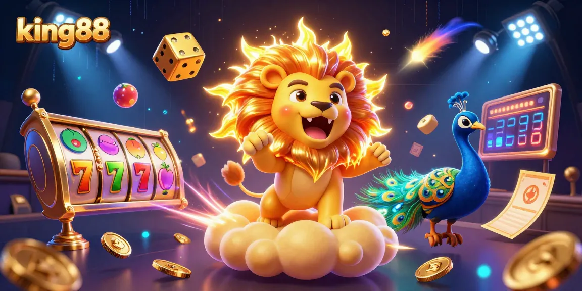 Experience exciting gameplay with king88's vibrant 3D casino-themed scene full of rich casino elements.