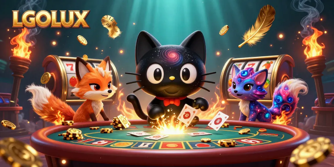 Engage in thrilling gameplay with LGOLUX's cosmic casino, featuring vibrant slots and dynamic characters.