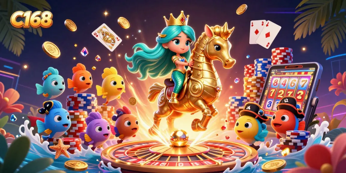 Win big at C168 with exciting casino adventures featuring a mermaid and vibrant gaming elements.