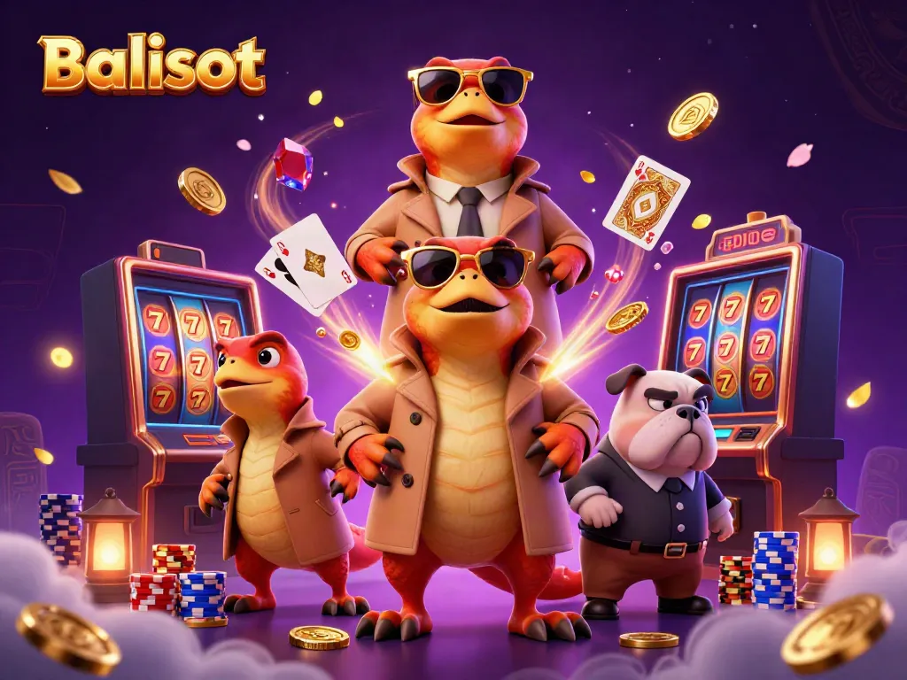 Experience exciting gameplay at Balislot with cartoon raptors sneaking into a VIP casino.