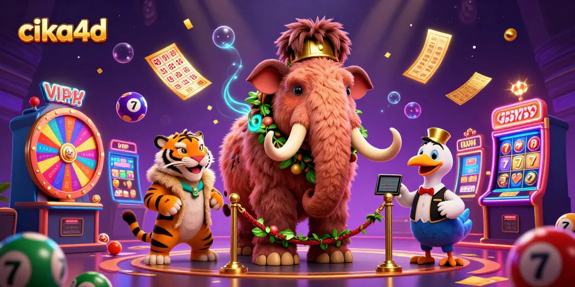 cika4d showcases a vibrant casino scene with a woolly mammoth bouncer, animated slot elements, and exciting gameplay visuals