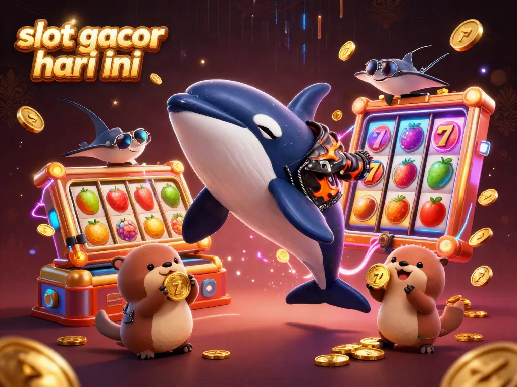 Permainan slot gacor hari ini diwakili oleh orca, ikan pari, dan berang-berang yang mengapung dengan koin emas.