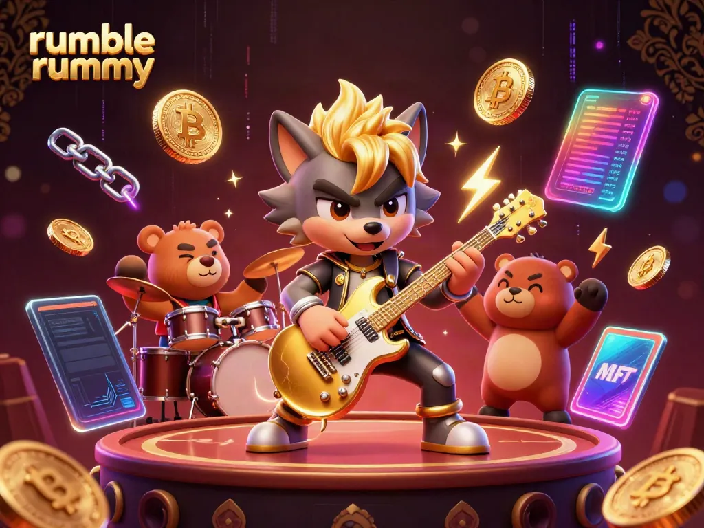 Experience thrilling rattle and roll with Rumble Rummy action scene featuring vibrant characters and coins.