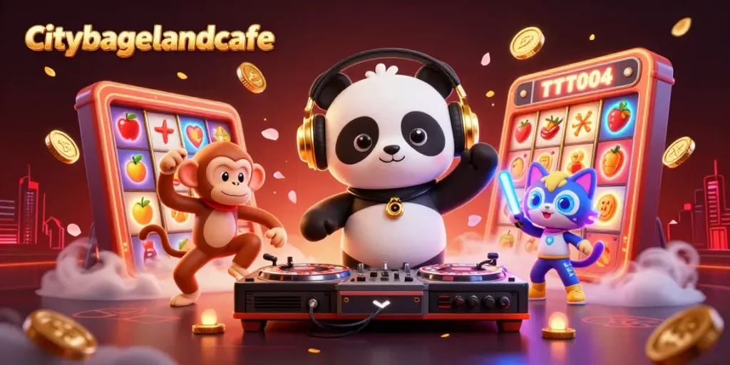 citybagelandcafe mempersembahkan DJ panda 3D dan karakter menarik lainnya dalam suasana kasino yang ceria.