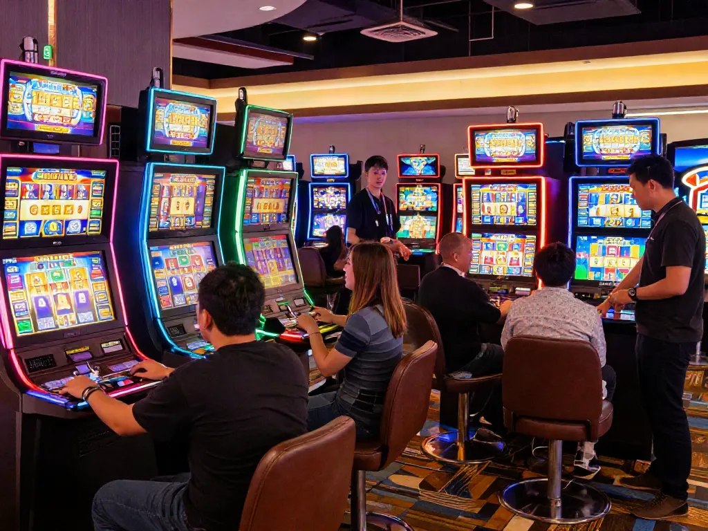 Players enjoying slot games at a vibrant casino, highlighting the excitement of slot88.