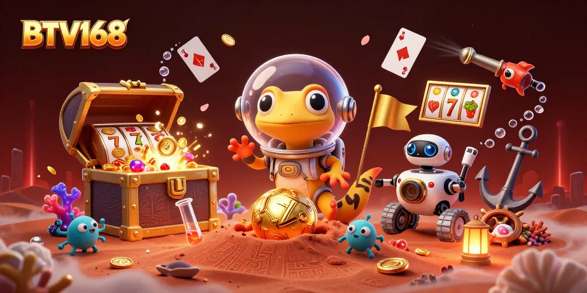 BTV168 celebrates with a 3D Martian gecko discovering a golden casino surrounded by rich gaming elements