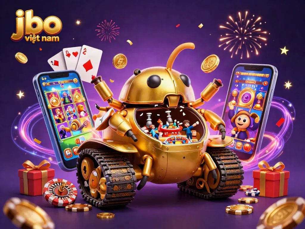 Experience the excitement of jbo việt nam with a dynamic illustration showcasing a vibrant casino scene.