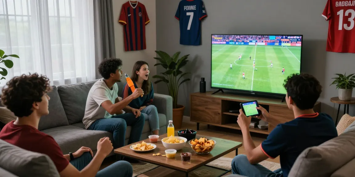 Fans enjoying an ihdsports football match live with snacks and excitement.