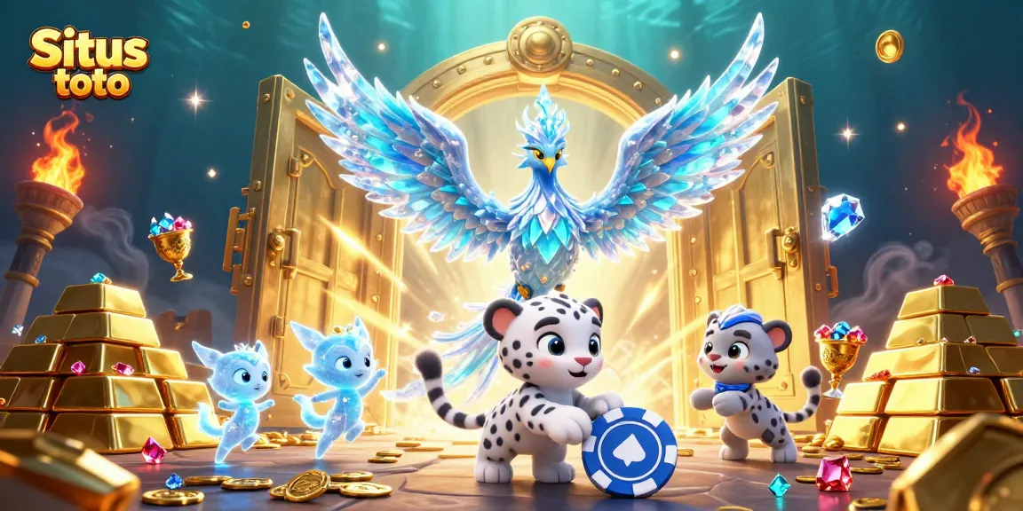 Situs toto offers immersive gaming with an ice phoenix amid sparkling treasures, enticing players to win.