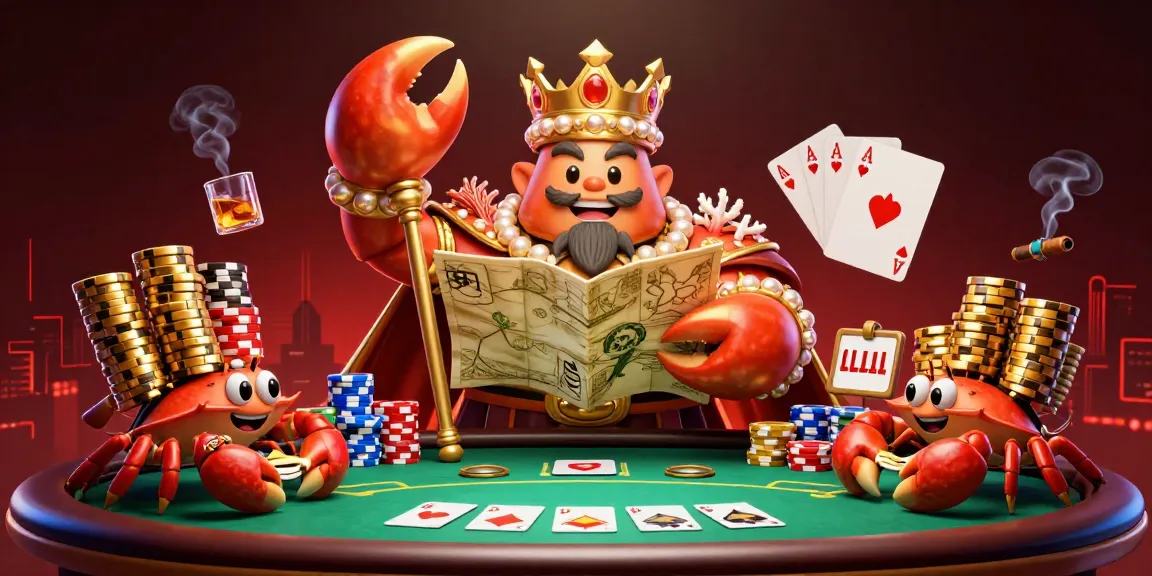 Experience KP88's vibrant casino scene with a golden crab ruler and dynamic poker action.