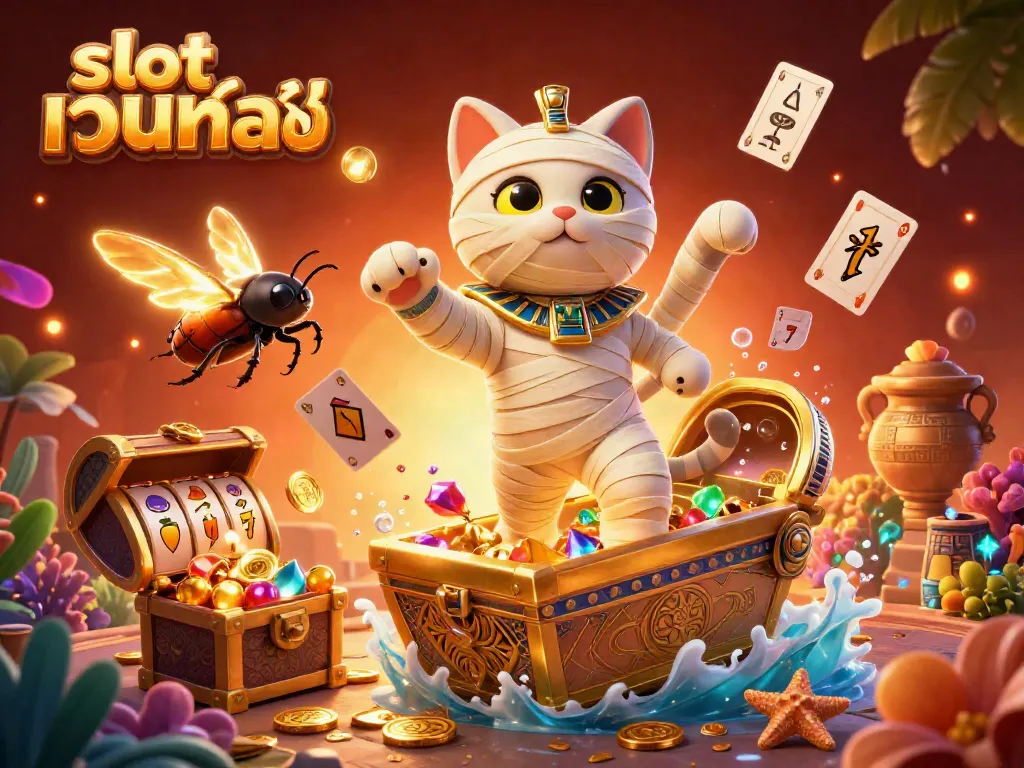 เล่นเกมสล็อต เว็บตรง กับแมวมัมมี่ตัวการ์ตูนในคาสิโนพีระมิด
